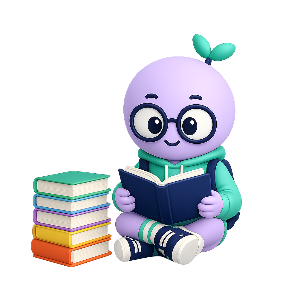 Cog reading a stack of books