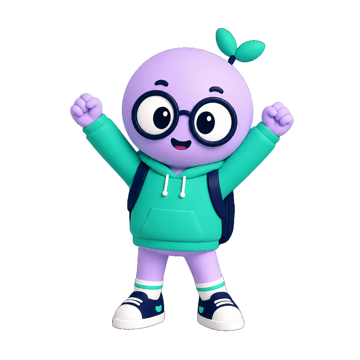 Cog, the Cognito mascot, cheering with both arms up